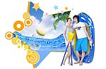 情侣海边划船度假
