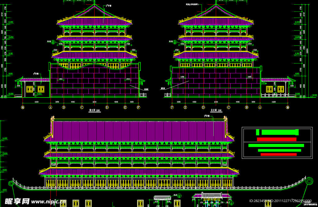 仿古船建筑平立剖面