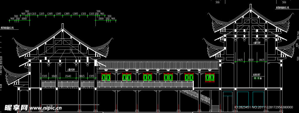 古建筑祠堂戏台 剖面