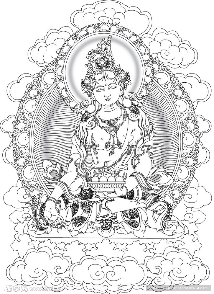 唐卡 财源天母 线勾图