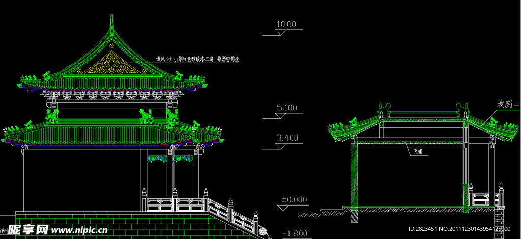 仿古建山门平面图及剖面