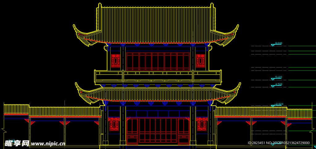 大观楼东 西阁正侧立面图