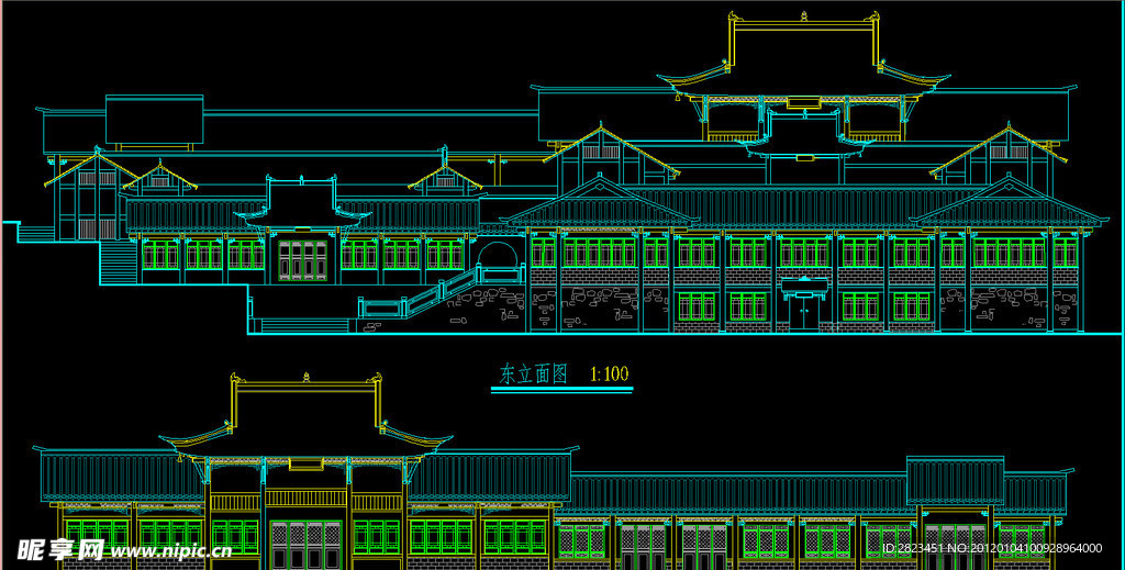 仿古建古风茶室立面图