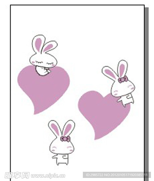 卡通吊牌心形小白兔矢量图