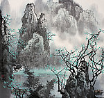 国画家在奇峰下