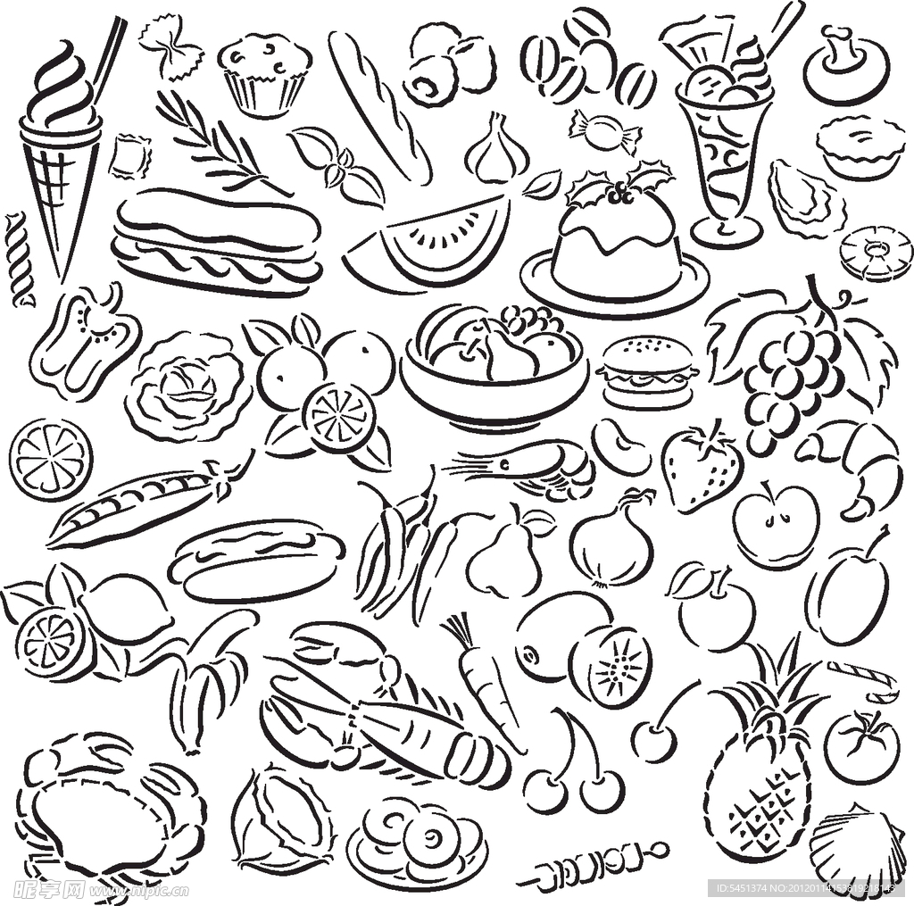 简约白描美食图案（位图）