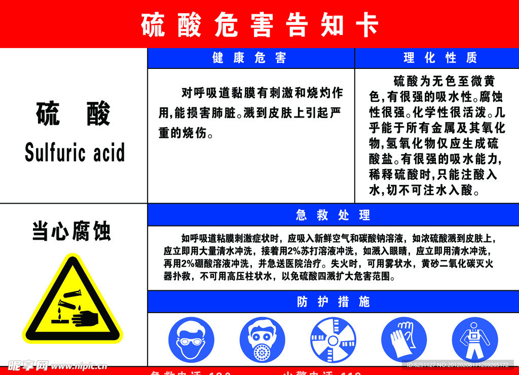 硫酸职业危害告知卡