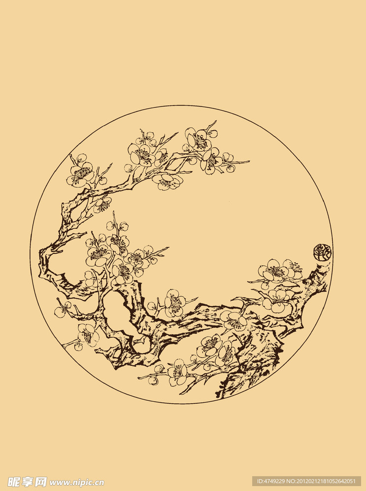圆形折枝梅花