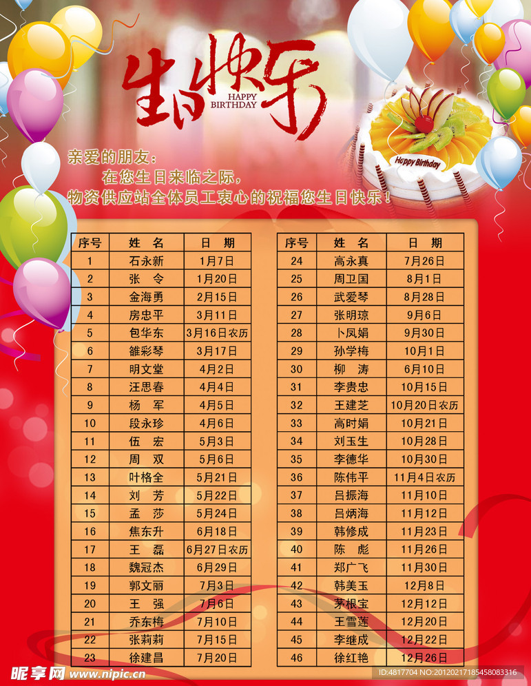 职工生日