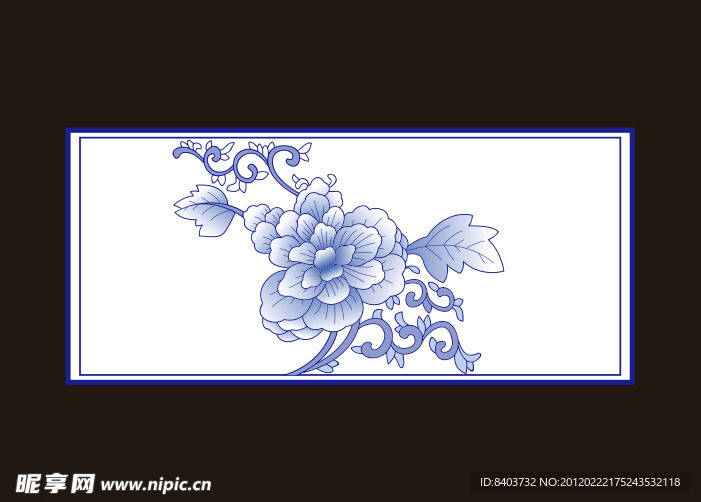 青花牡丹花矢量高清