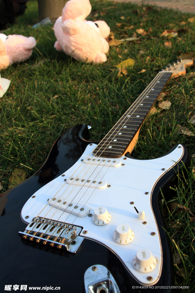 躺在草地上的吉他