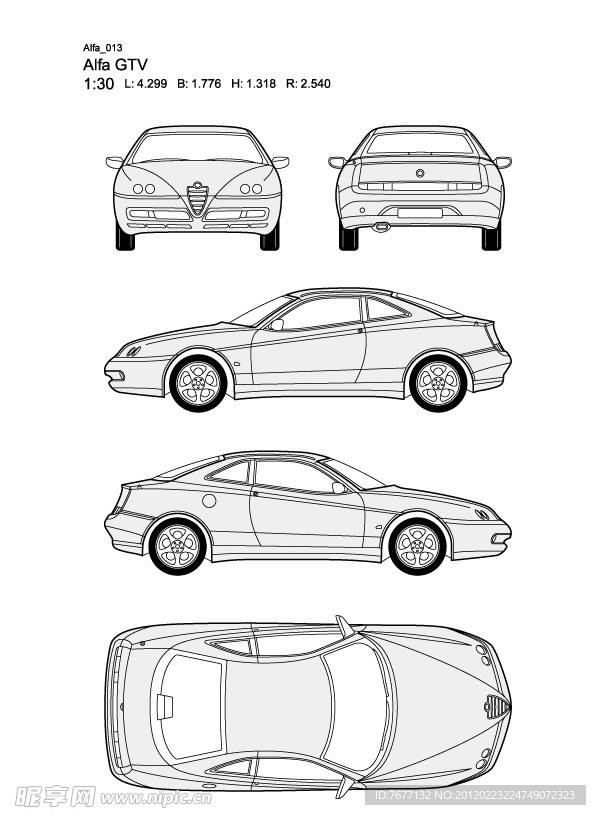 阿尔法Alfa GTV款汽车线稿