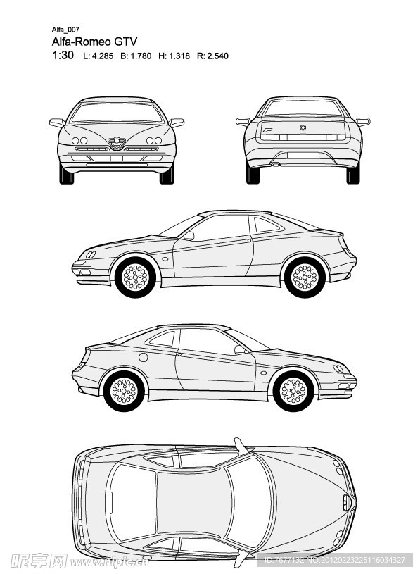 阿尔法Romeo GTV款汽车线稿