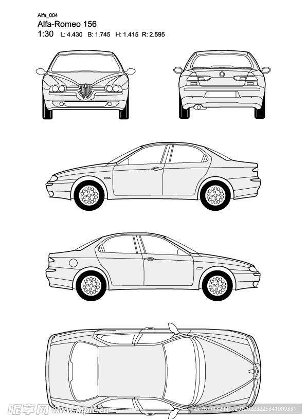 阿尔法Romeo 156款汽车线稿