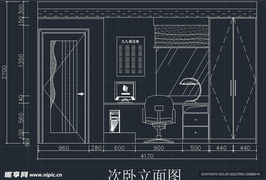 家装次卧CAD立面图纸