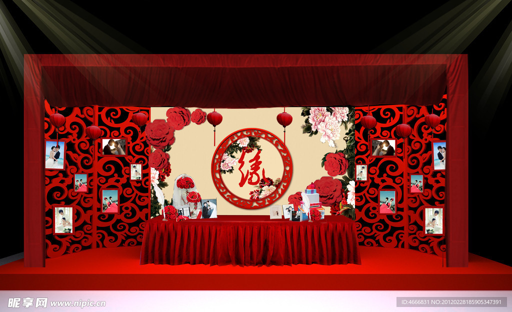 中式婚礼红色签到台