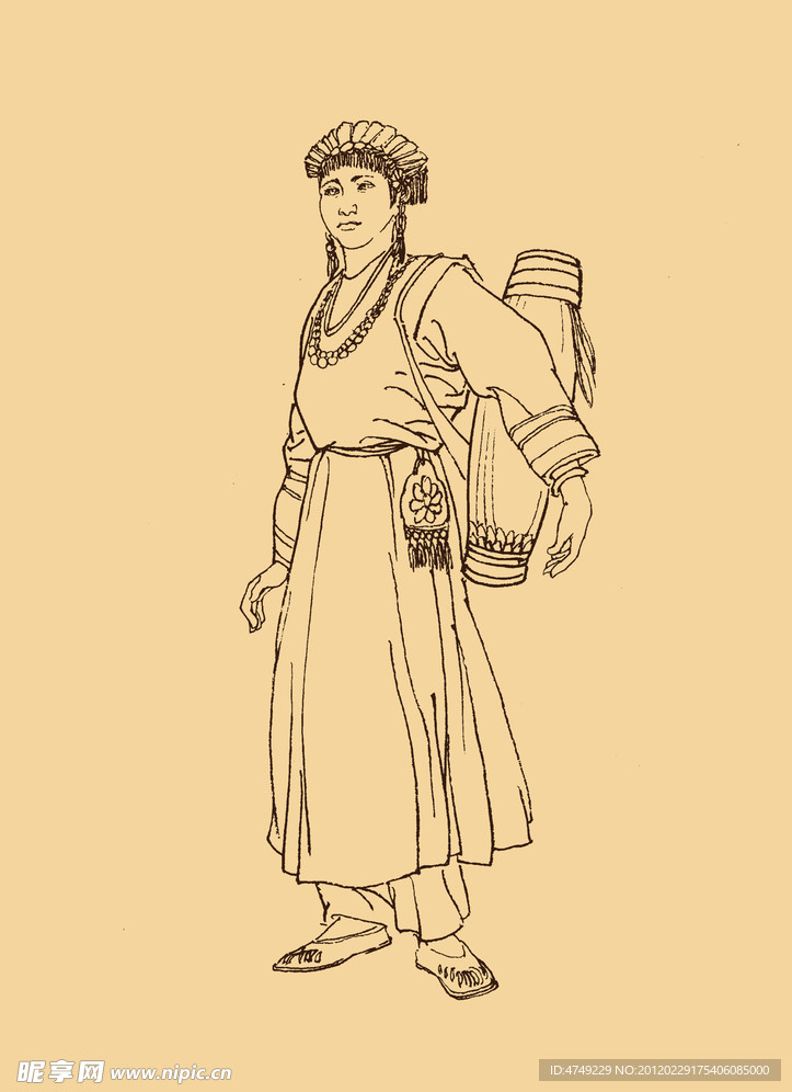 锡伯族人物白描