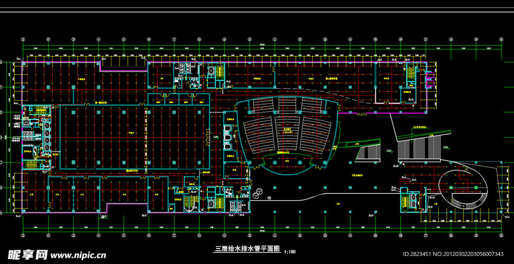 TCL工业研究院 三层给水排水管平面图