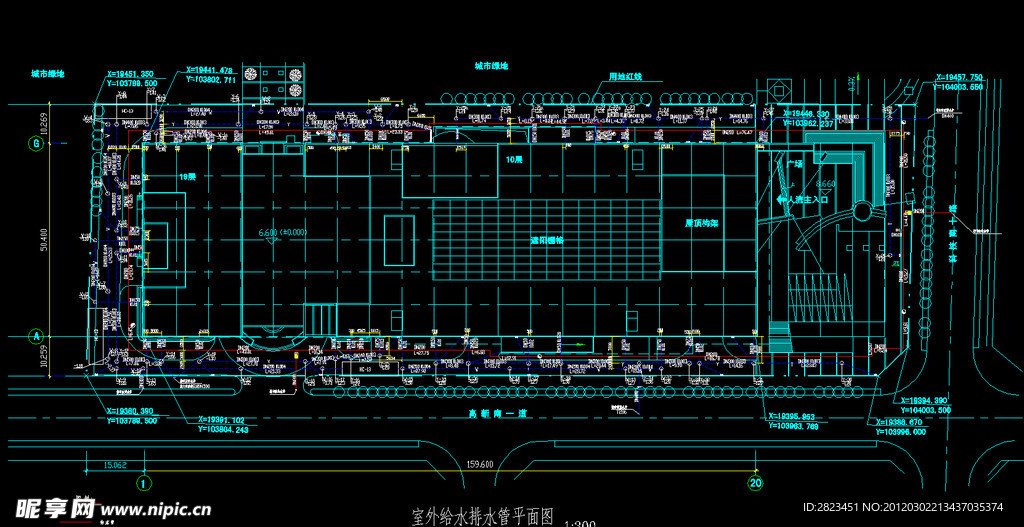 TCL工业研究院 室外给水排水管平面图