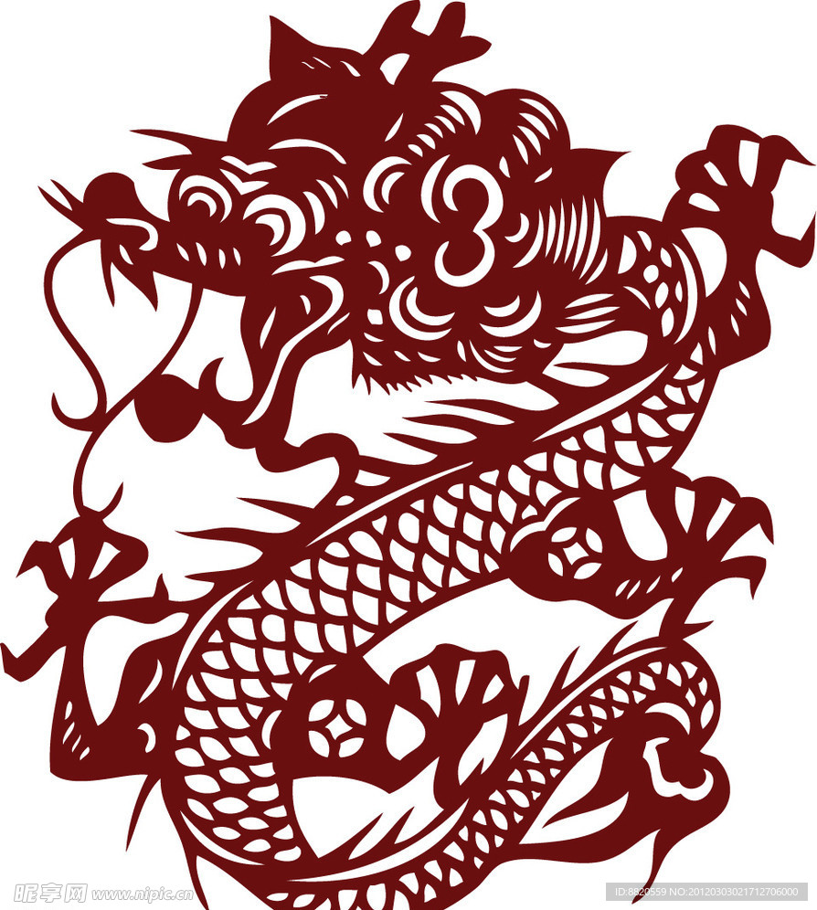 2012年红色中国龙生肖剪纸艺术