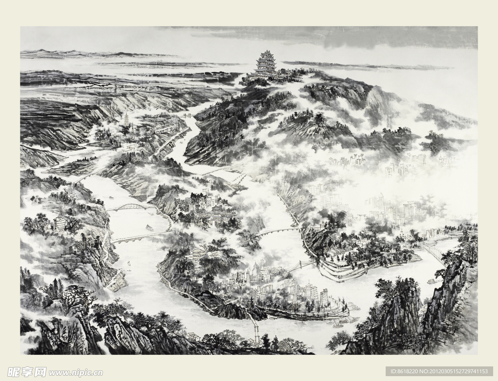 山城水墨画