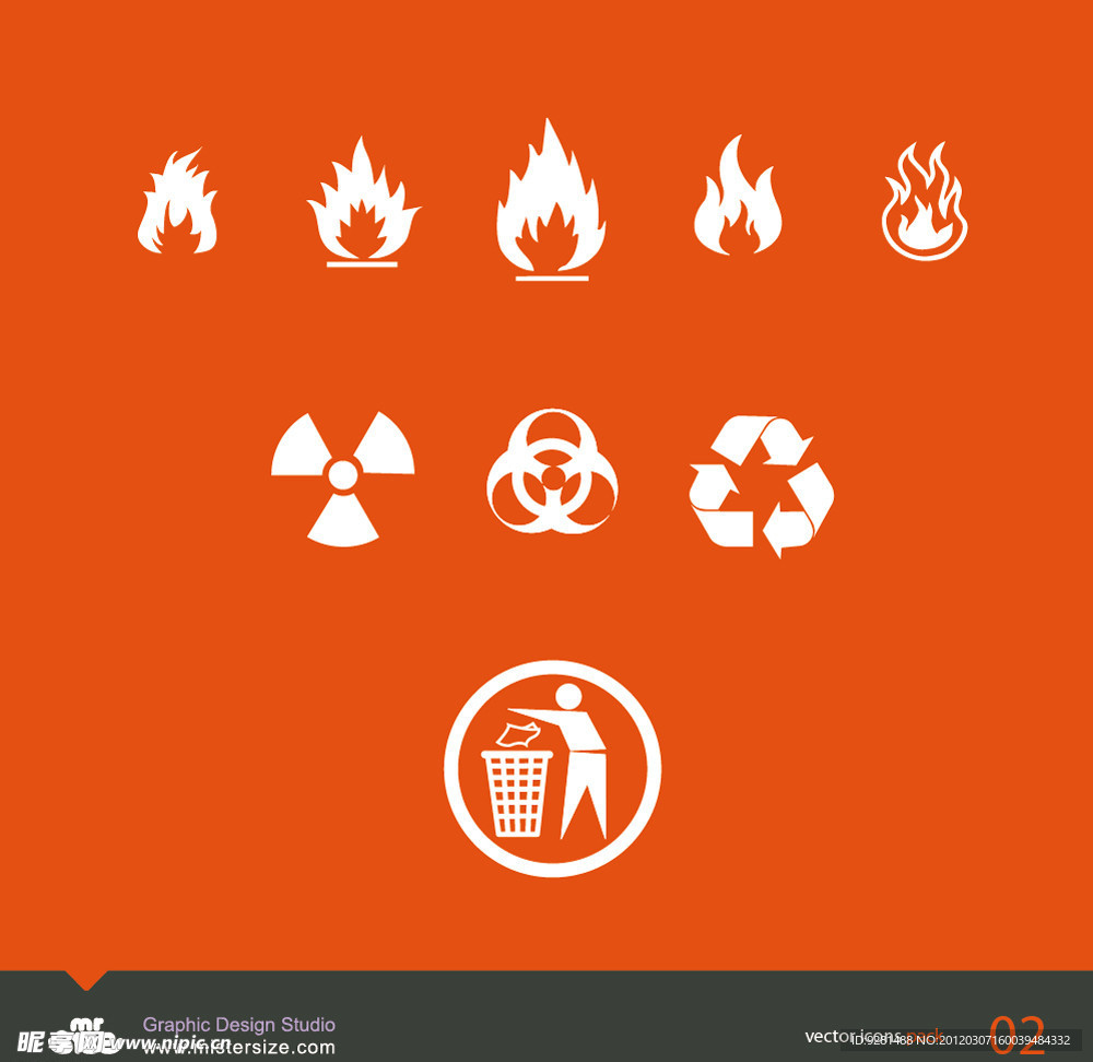 垃圾回收防火防辐射警告矢量公共标志