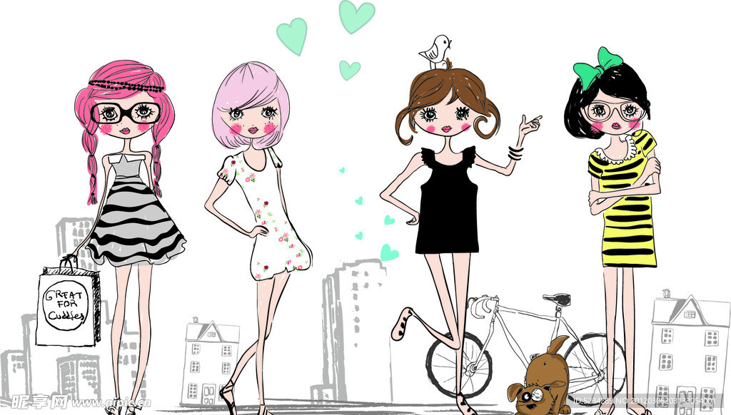 创意人物 时尚女孩 女 服装图 女孩印花