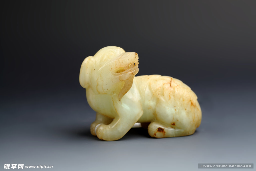 玉器 白玉回头兽小摆件