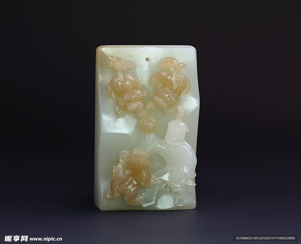 玉器 高浮雕胡人戏狮牌