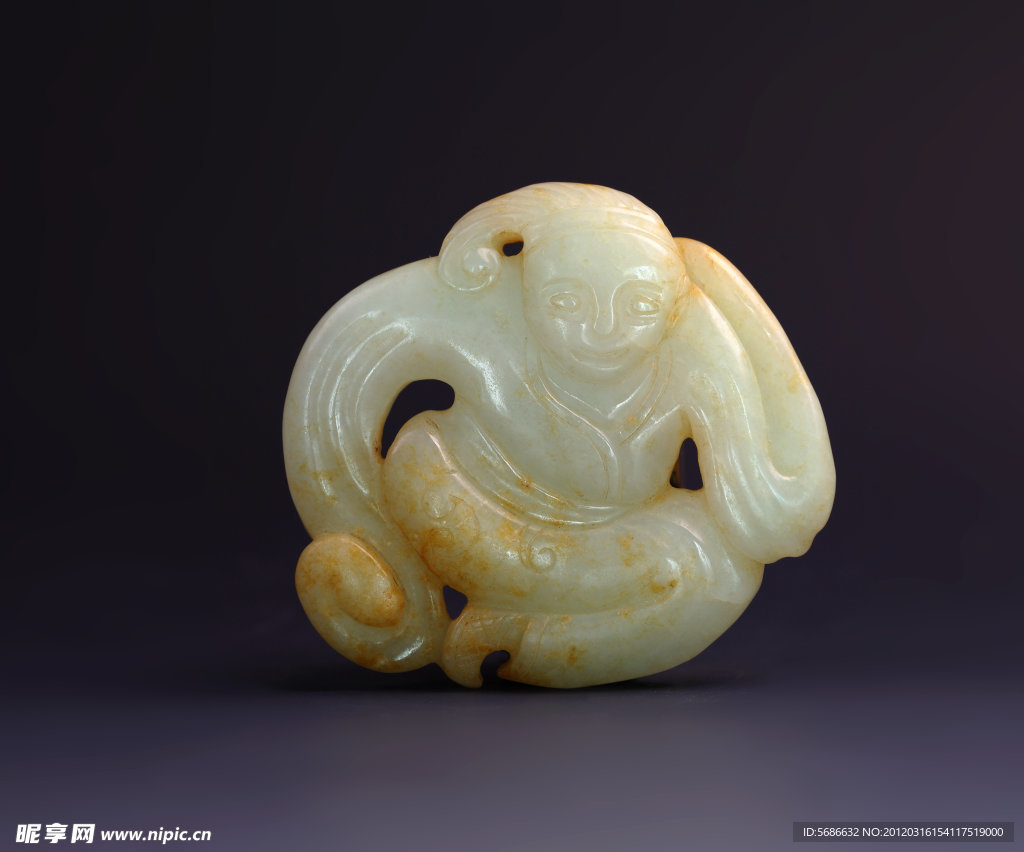 玉器 胡人白玉挂件