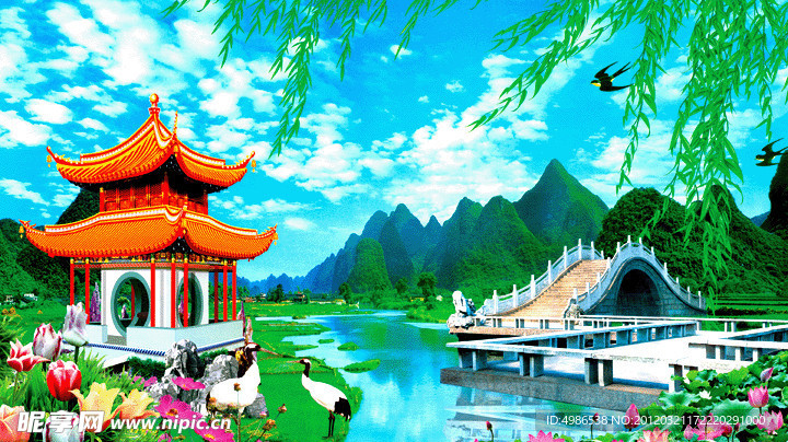 亭桥 风景画