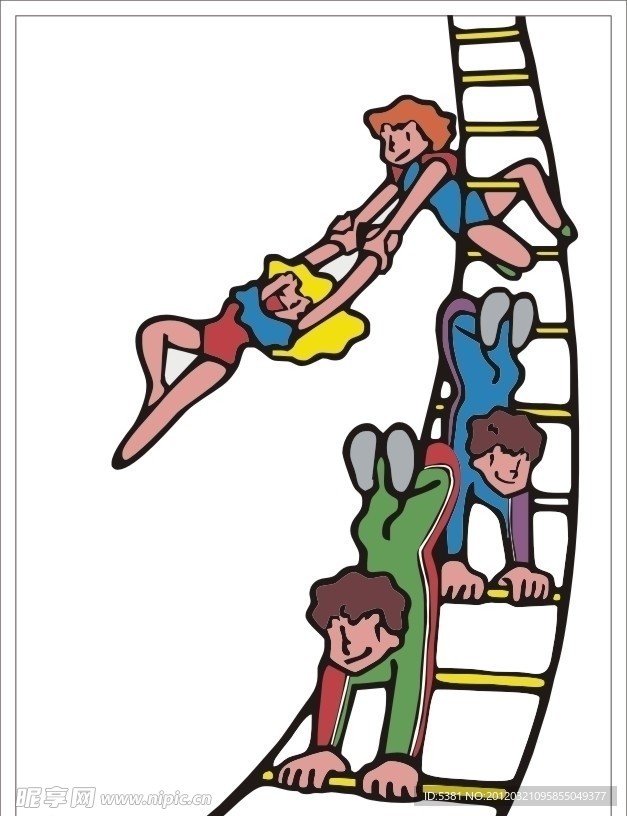 卡通 魔术牌 楼梯 杂技