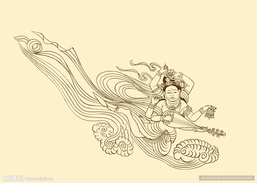 莫高窟148窟 盛唐 六臂伎乐飞天