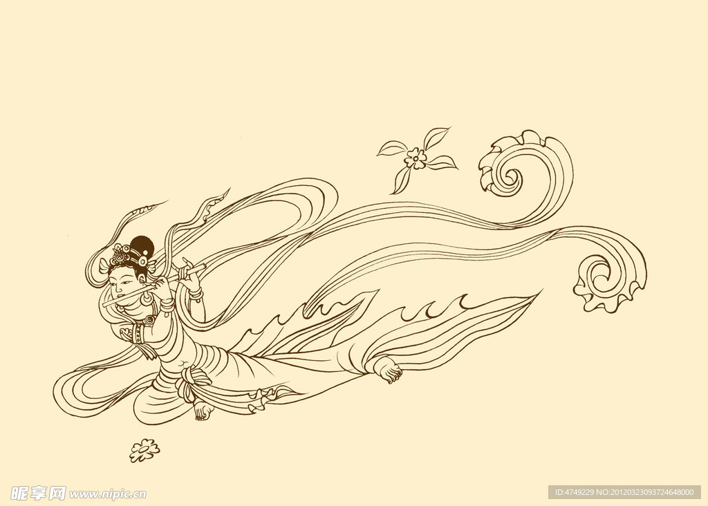 莫高窟327窟 西夏 飞天伎乐