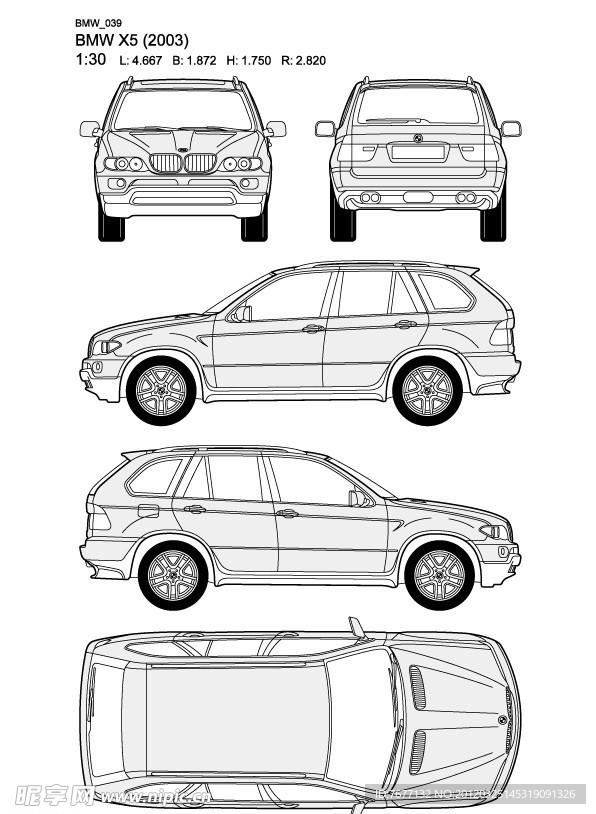 宝马BMW X5(2003)汽车线稿图片