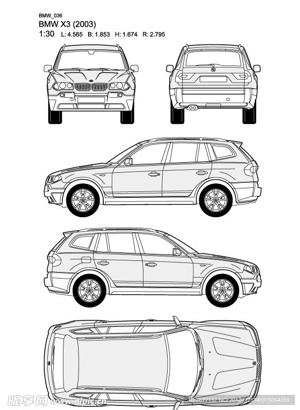 宝马BMW X3(2003)汽车线稿图片