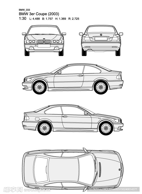 宝马3系 BMW 3er Coupe(2003)汽车线稿图片