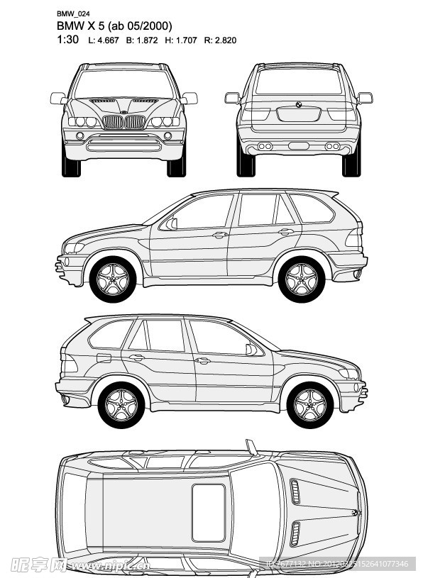 宝马 BMW X5(ab 05 2000)汽车线稿图片
