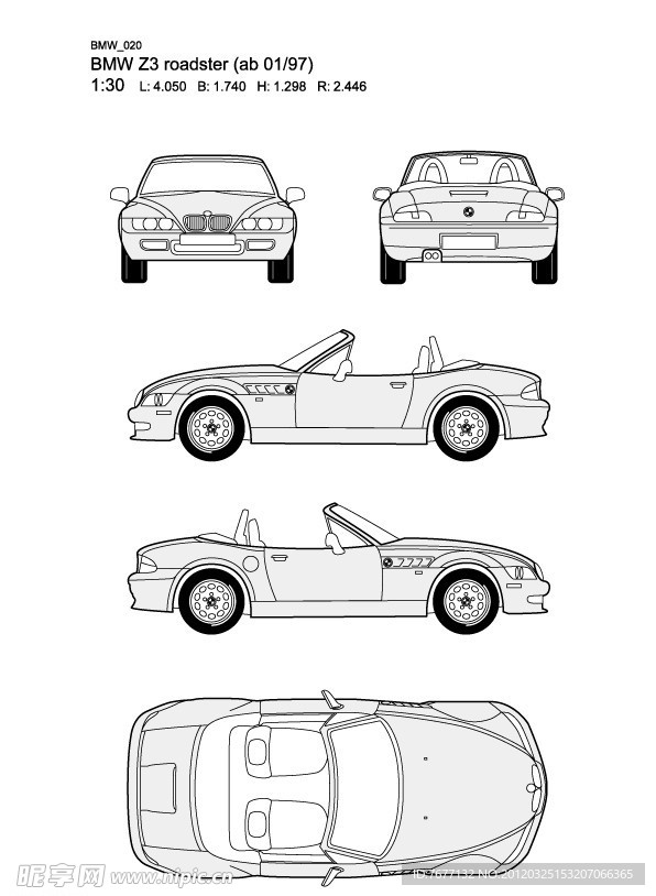 宝马 BMW Z3 roadster(200)汽车线稿图片