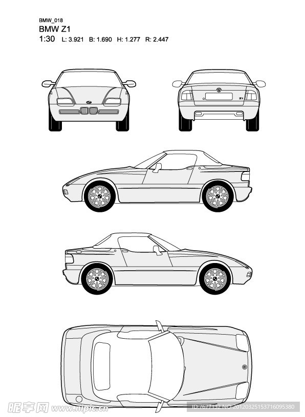 宝马 BMW Z1汽车线稿图片