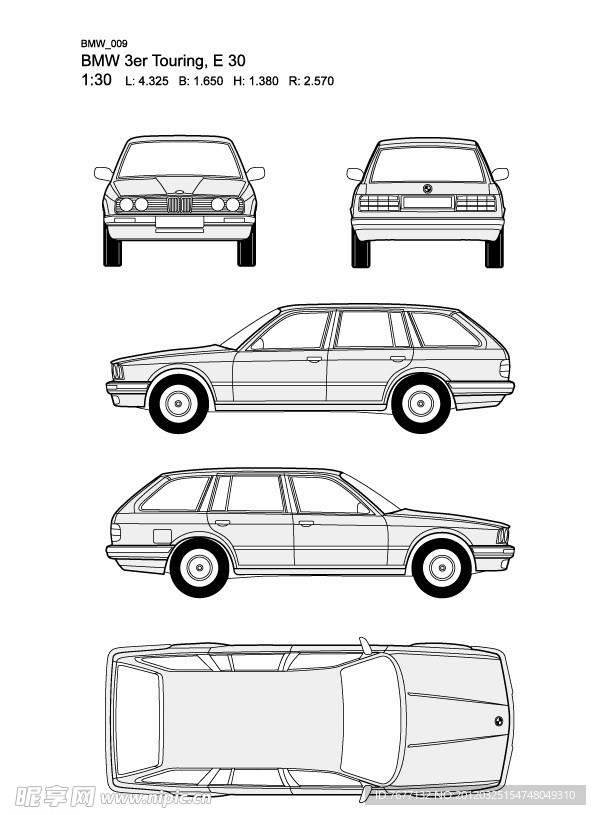 宝马3系 BMW 3er Touring E30汽车线稿图片