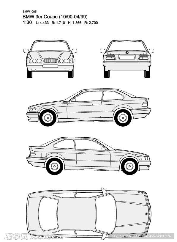 宝马3系 BMW 3er Coupe(10 90 04 99)汽车线稿图片