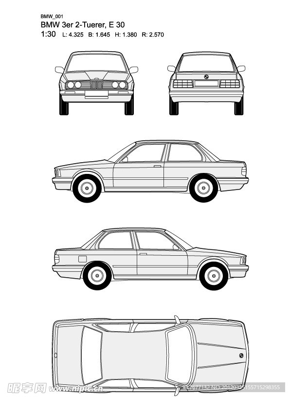 宝马3系 BMW 3er 2 Tuerer汽车线稿图片