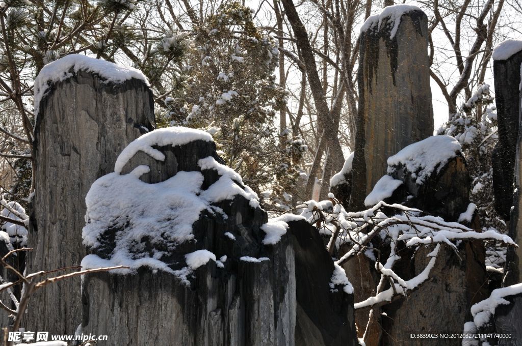 山石挂雪