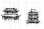 滕王阁 岳阳楼 复古水墨画效果