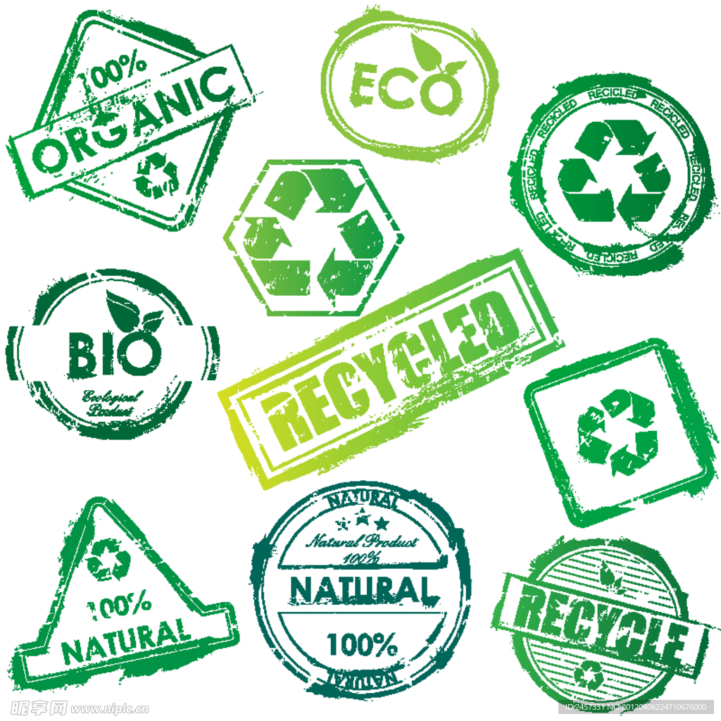 邮戳绿色环保标签贴纸