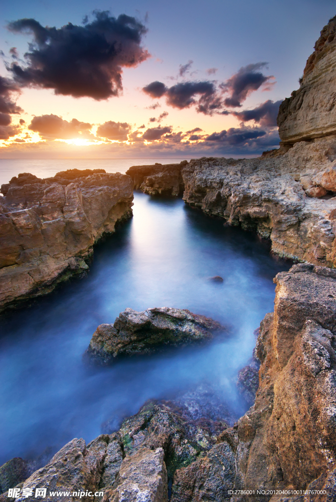海边 岩石 夕阳