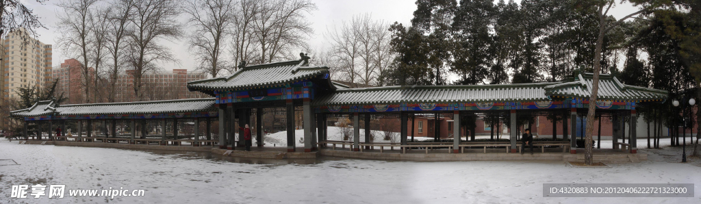 人民大学百家廊180度雪景全景