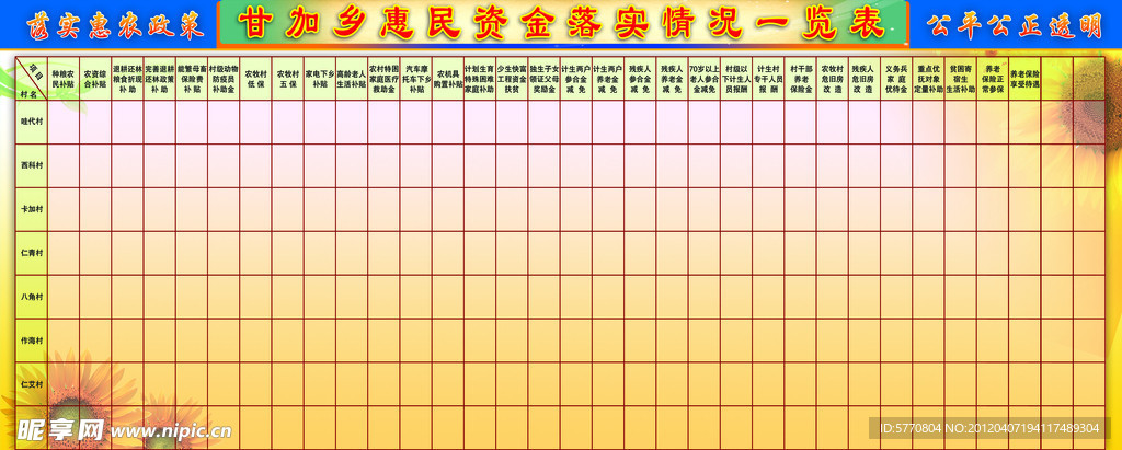 惠农资金情况览表