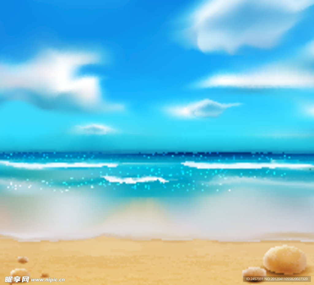 蓝天白云夏日沙滩风景